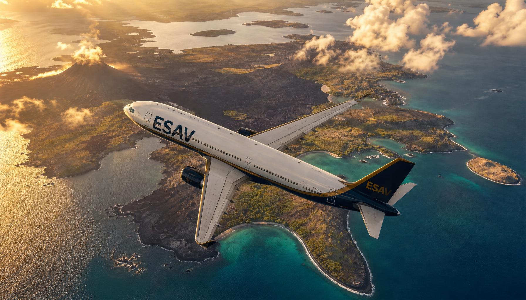 ESAV aircraft flying over the Galápagos Islands